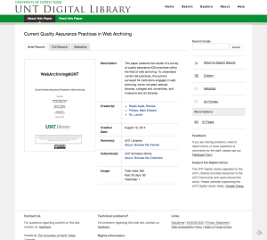 Item page in the UNT Digital Library